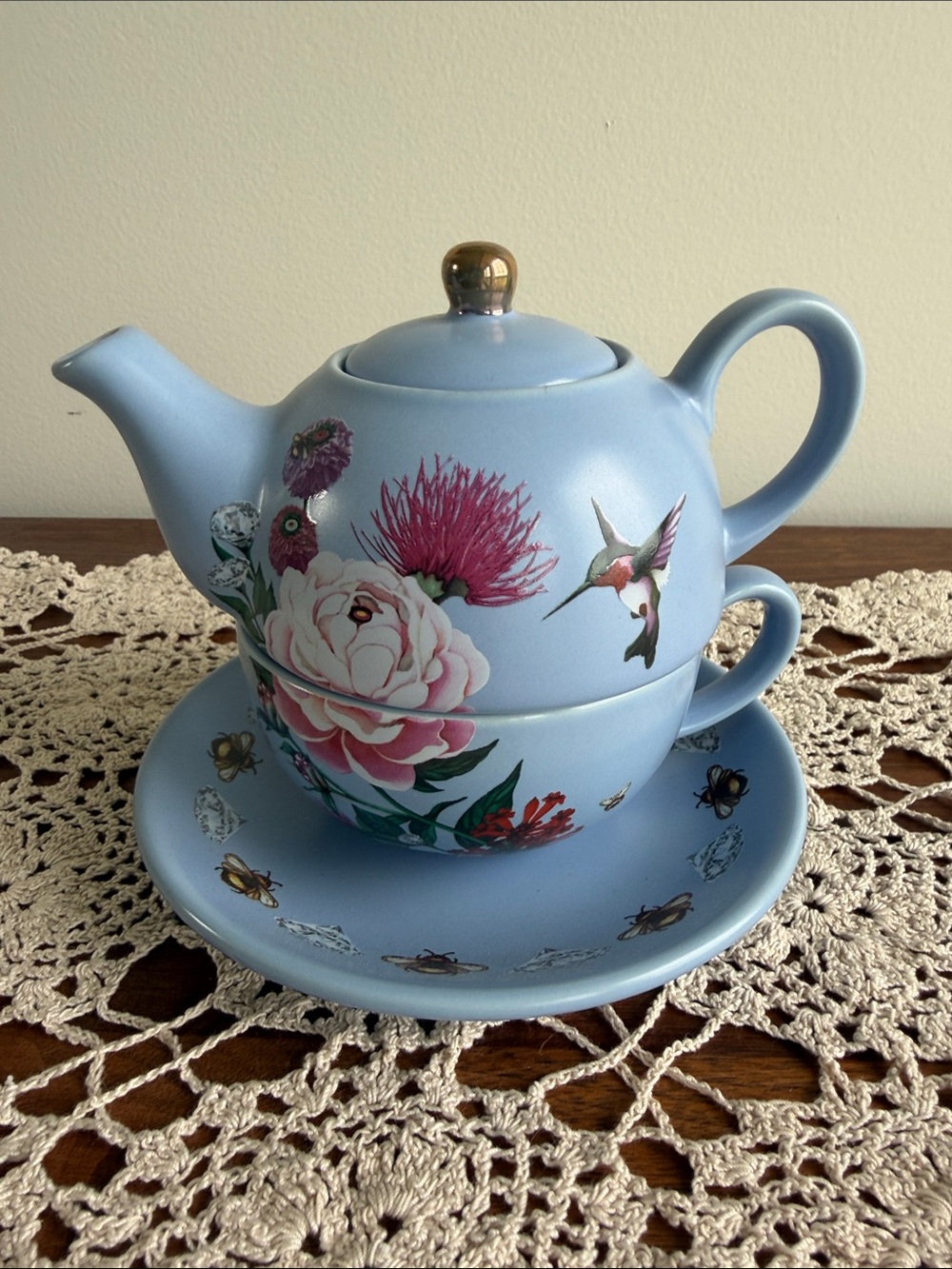 Bridgerton x Sue Tsai Teapot for One Tea Set‎ Blue Floral Hummingbird - Picture 8 of 8